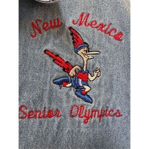 L.A.T Sport women’s M New Mexico Senior Olympics blue denim 100% cotton button u